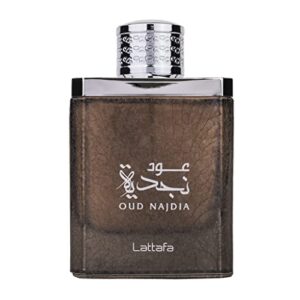 lattafa oud najdia for unisex eau de parfum spray, 3.4 ounce