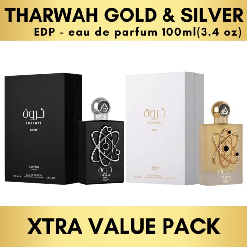 Tharwah Gold & Silver EDP - Eau De Parfum Unisex 100ml(3.4 oz) | Mint, Bergamot Clary Sage, Lavender Cedarwood, Musk, Vetiver, Jasmine | by Lattafa Perfumes