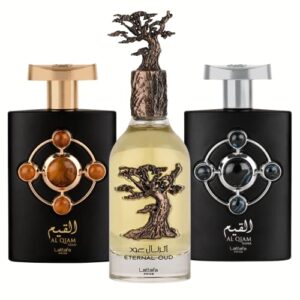 al qiam gold, al qiam silver & eternal oud edp – eau de parfum unisex 100ml(3.4 oz) | grapefruit, plum, orchid, heliotrope, vanilla, amber, oud, benzoin, tonka bean, labdanum | by lattafa perfumes