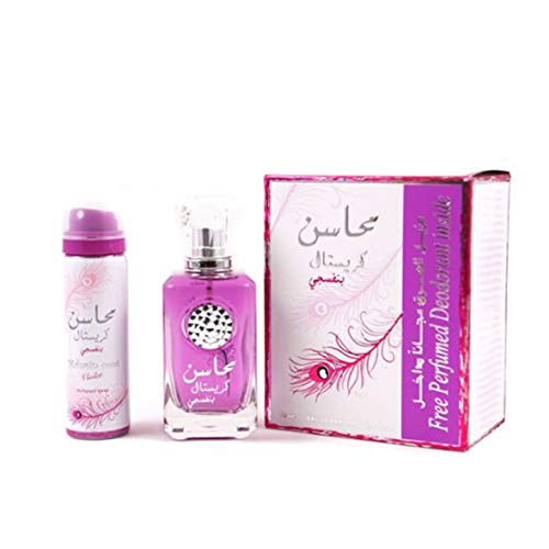 Mahasin Crystal Violet with Deo - Eau De Parfum Spray (100 ml - 3.4Fl oz) by Lattafa