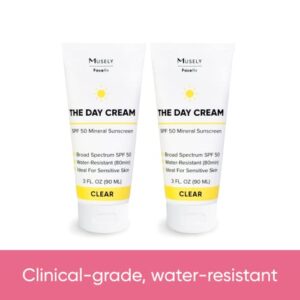 Musely Day Cream Mineral SPF 50, Clinical Grade Sunscreen, Broad-Spectrum, Water Resistant, 3 Fl Oz, Clear Color, 2x Bundle