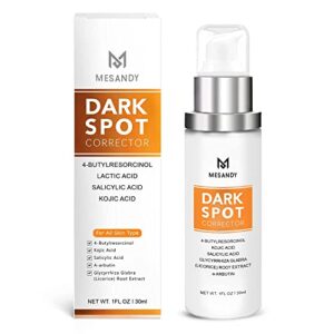 mesandy dark spot corrector, dark spot remover for face and body serum formulated with advanced ingredient 4-butylresorcinol, kojic acid, lactic acid, salicylic acid and licorice root extract | improves hyperpigmentation, facial freckles, melasma, brown s
