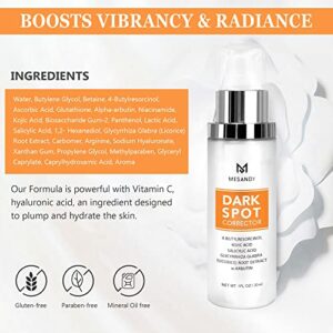 MESANDY Dark Spot Corrector, Dark Spot Remover For Face and Body Serum Formulated with Advanced Ingredient 4-Butylresorcinol, Kojic Acid, Lactic Acid, Salicylic Acid and Licorice Root Extract | Improves Hyperpigmentation, Facial Freckles, Melasma, Brown S