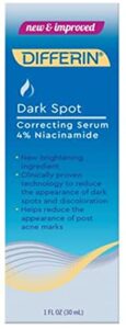 differin dark spot correcting face serum, dark spot correcting serum by the makers of differin gel, gentle skin care for acne prone sensitive skin, 1 oz (packaging may vary)
