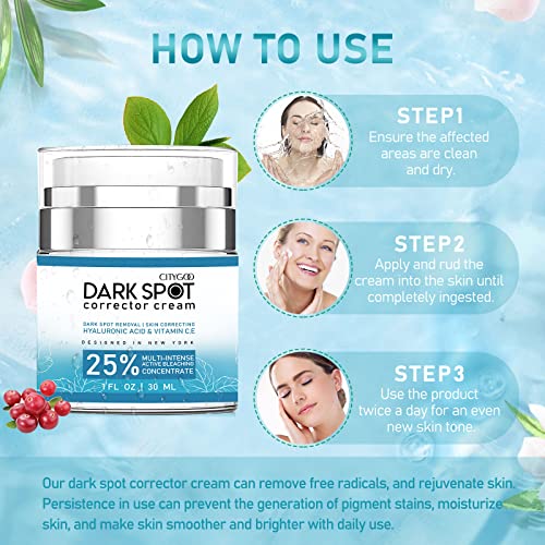 CITYGOO Dark Spot Remover for Face and Body, Dark Spot Corrector Cream, Natural Ingredient,Enriching Skin Care For All Skin Tones - Sun Spot, Melasma, Freckle Remover & Blemish Reducer-1 FL OZ