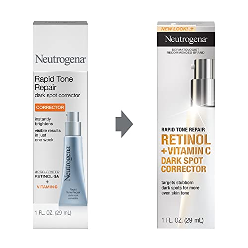 Neutrogena Rapid Tone Repair Retinol + Vitamin C Dark Spot Corrector Face Serum, Daily Anti-Wrinkle Retinol Dark Spot Corrector to Brighten & Even Tone, Mineral-Oil & Dye-Free, 1 oz