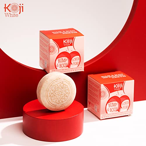 Koji White Kojic Acid Bump Eraser Body Scrub Soap for Exfoliation Butt, Elbow, Underarm with Glutathione, Coenzyme Q10, Skin Brightening for Fade Dark Spots, Fine Lines and Wrinkles, 2.82 oz (2 Bars)