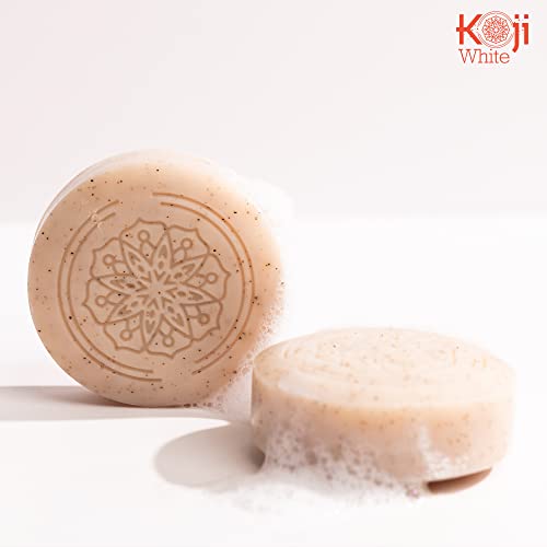 Koji White Kojic Acid Bump Eraser Body Scrub Soap for Exfoliation Butt, Elbow, Underarm with Glutathione, Coenzyme Q10, Skin Brightening for Fade Dark Spots, Fine Lines and Wrinkles, 2.82 oz (2 Bars)