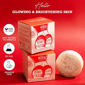 Koji White Kojic Acid Bump Eraser Body Scrub Soap for Exfoliation Butt, Elbow, Underarm with Glutathione, Coenzyme Q10, Skin Brightening for Fade Dark Spots, Fine Lines and Wrinkles, 2.82 oz (2 Bars)