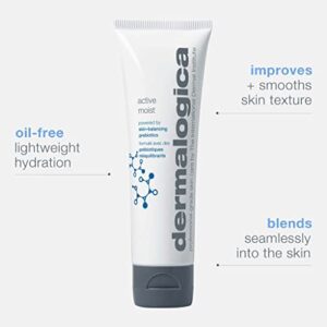 Dermalogica Active Moist - Oil-Free Lightweight Face Moisturizer - Helps Improve Skin Texture and Combat Surface Dehydration for Women and Men 3.4 Fl Oz