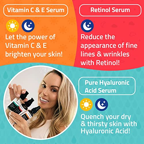 Retinol Serum for Face, Hyaluronic Acid Serum for Face, Vitamin C Serum for Face, Facial Serums, Anti Aging Serum, Face Serum for Women, Hydrating & Wrinkle Serums 3x1 fl Oz, Skincare Set By YEOUTH