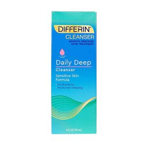 differin acne face wash with benzoyl peroxide, daily deep cleanser by the makers of differin gel, gentle skin care for acne prone sensitive skin, 4 oz (packaging may vary)