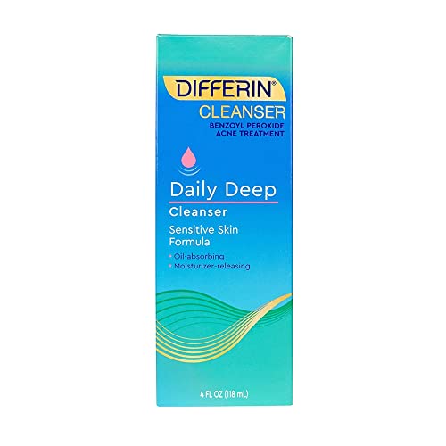 Differin Acne Face Wash with Benzoyl Peroxide, Daily Deep Cleanser by the makers of Differin Gel, Gentle Skin Care for Acne Prone Sensitive Skin, 4 oz (Packaging May Vary)