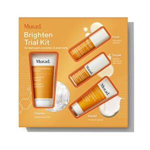 murad brighten trial kit – brightening skin care kit – daily protection creams set with trial size essential-c cleanser, essential-c day moisture, vitamin c serum & rapid dark spot correcting cream ($94 value)