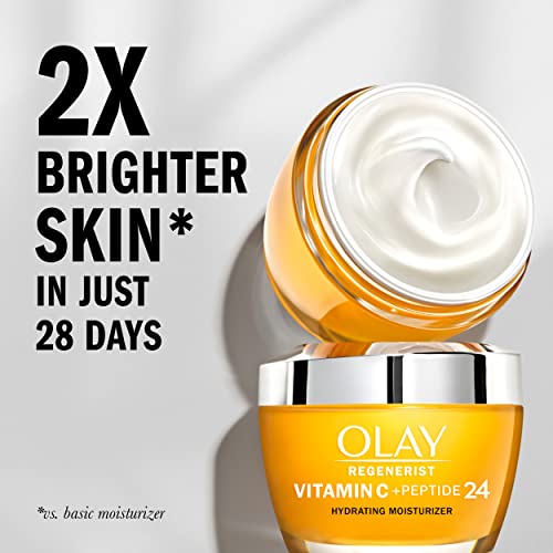 Olay Regenerist Vitamin C + Peptide 24 Brightening Face Moisturizer for Brighter Skin, Lightweight anti-aging cream for dark spots, Includes Olay Whip Travel size for dry