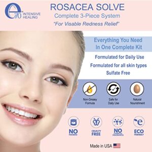 E70 Rosacea Solve Set - Includes Rosacea Cream, Serum and Moisturizing Face Wash - Combined Beneficial Ingredients such as Aloe Vera, Hyaluronic Acid, Niacinamide Coconut Oil, Cucumber, Wheat, Fruit Extracts, Licorice, Azelaic Acid 10% Chamomile Extracts