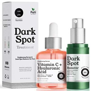 FELI Intensive AM/PM Dark Spot Corrector Treatment - Overnight Kojic Acid Dark Spot Remover for Face/Body + Vitamin C Skin Brightening Discoloration Correcting Serum Acne Scar Treatment for Face