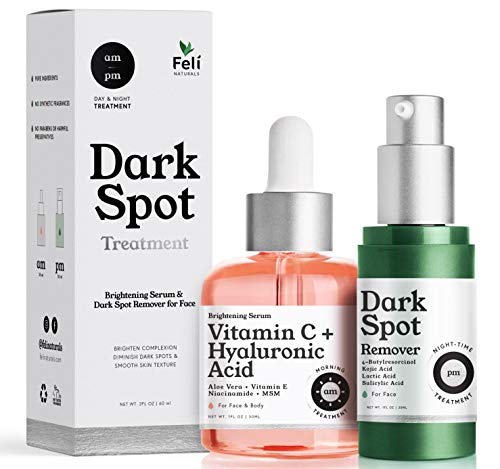 FELI Intensive AM/PM Dark Spot Corrector Treatment - Overnight Kojic Acid Dark Spot Remover for Face/Body + Vitamin C Skin Brightening Discoloration Correcting Serum Acne Scar Treatment for Face