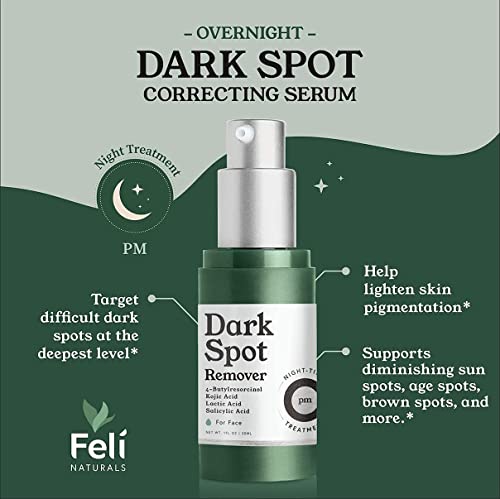 FELI Intensive AM/PM Dark Spot Corrector Treatment - Overnight Kojic Acid Dark Spot Remover for Face/Body + Vitamin C Skin Brightening Discoloration Correcting Serum Acne Scar Treatment for Face