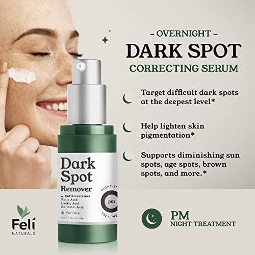 FELI Intensive AM/PM Dark Spot Corrector Treatment - Overnight Kojic Acid Dark Spot Remover for Face/Body + Vitamin C Skin Brightening Discoloration Correcting Serum Acne Scar Treatment for Face