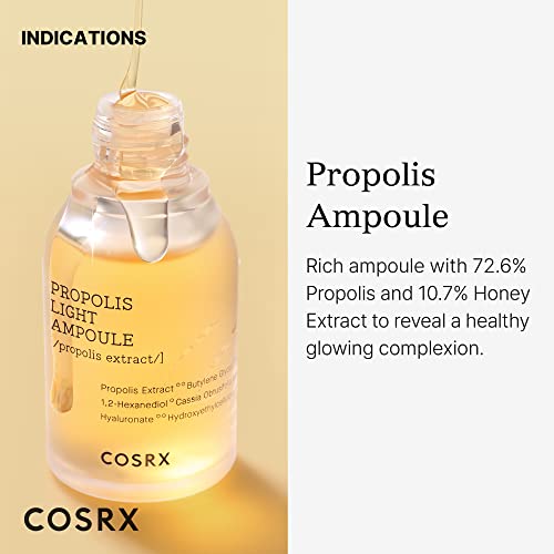 COSRX Propolis Ampoule, Glow Boosting Serum for Face with 73.5% Propolis Extract, 1.01 fl.oz / 30ml, Hydrating Essence for Sentsitive Skin, Fine Lines, Uneven Skintone, Not Tested on Animals, No Parabens, No Sulfates, No Phthalates, Korean Skincare