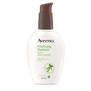 aveeno positively radiant daily facial moisturizer with broad spectrum spf 15 sunscreen & soy, improves the look of skin tone & texture, hypoallergenic, oil-free, non-comedogenic, 4 fl. oz