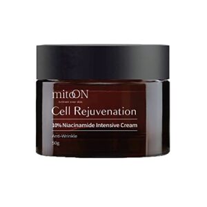 mito-on cell rejuvenation 10% niacinamide intensive cream, vitamin b3, face & neck moisturizer, anti aging skin care for clear complexion, dark spots, wrinkle reduction, restoration of elasticity