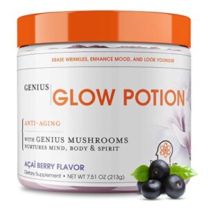 genius glow potion, anti-aging supplement, acai berry powder – beauty supplements for glowing skin with genius mushrooms – all-in-one wrinkle, fine line, dark spot remover & boosts skin repair