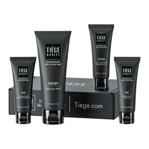 tiege hanley essential skin care routine for men | skin care system level 1 | face wash, scrub, and two moisturizers | made in usa | 30 day supply