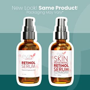 Eva Naturals Retinol Serum for Face with Hyaluronic Acid, Vitamin E & Organic Aloe - Retinol Face Serum that Reduce Wrinkles, Fine Lines & Dark Spots - Vitamin A, Anti Aging Serum (Double Sized 2oz Bottle)