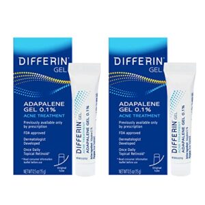 differin acne treatment gel, 60 day supply, retinoid treatment for face with 0.1% adapalene, gentle skin care for acne prone sensitive skin, 15g tube (pack of 2) (packaging may vary)