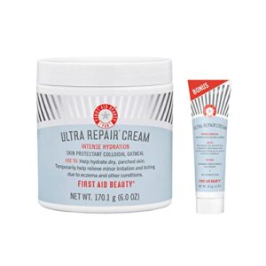 first aid beauty ultra repair cream intense hydration moisturizer for face and body bundle – classic 6 oz jar + bonus 1 oz travel size tube