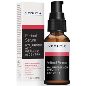 Retinol Serum for Face with Hyaluronic Acid, Hydrating Night Serum for Face, Retinol for Acne, Wrinkle & Dark Spots, Anti Aging Serum, Retinol for Face, Skin Care Face Serum for Men & Women by YEOUTH