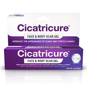 cicatricure face & body scar gel, scar treatment for old & new scars, stretch marks, surgery, injuries, burns and acne scar treatment, 1 ounce