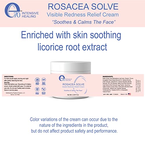 E70 Rosacea Solve - Redness Relief Cream - Calming Face Moisturizer For Rosacea and Acne-Prone Skin - Sensitive Skin Care With Organic Ingredients such as Aloe Vera, Almond Oil, Licorice and Chamomile Extracts - No Parabens