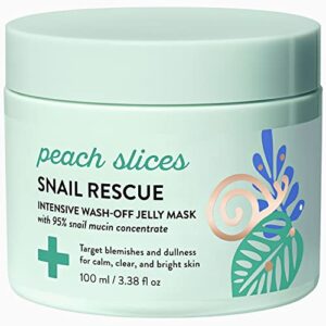 peach slices | snail rescue intensive treatment wash-off face mask | 95% snail mucin | for dark spots & blemishes | refreshing & calming mask | clear, radiant, & hydrated skin | skin care | 3.38 oz