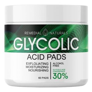 glycolic acid resurfacing pads for face and body – 30% exfoliating facial peel – vitamins b5 c e, green tea – glycolic acid face wash – 60 pre-moistened cotton pads for face cleansing and peeling