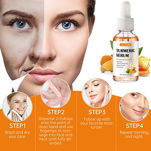 Turmeric Serum for Dark Spots Remover, Turmeric Dark Spot Corrector Serum for Face & Body, Anti Aging Facial Serum for Women and Men, Skin Care Moisturizing Repair Serum, Improve Skin Tone (1Fl Oz)