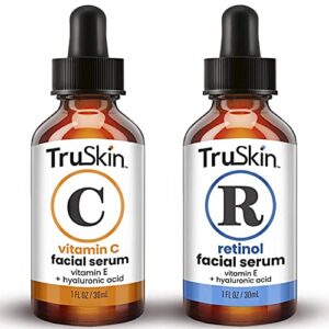 TruSkin Day-Night Anti Aging Duo, Retinol Serum & Vitamin C Serum for Face with Hyaluronic Acid, Skin Care Set Designed to Protect, Firm, Brighten, Clarify, Hydrate, Boost Collagen & Fade Pigmentation