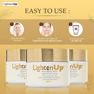 Lightenup Anti-Aging, Skin Brightening Cream - 4.4 fl oz / 100 ml - Dark Spots Corrector for Face & Body, Helps to reduce Hyperpigmentation, with Argan Oil and Shea Butter