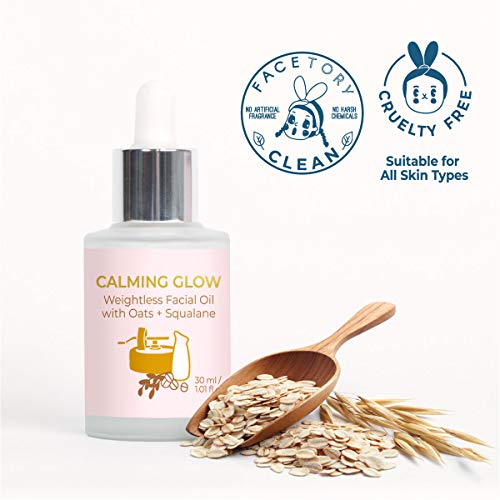 FACETORY Oats Calming Glow Weightless Facial Oil with Oats and Squalane - Calming, Redness Relief, Anti-inflammatory, Moisturizing Facial Oil, 30ml/ 1.01 fl oz