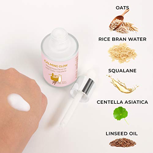 FACETORY Oats Calming Glow Weightless Facial Oil with Oats and Squalane - Calming, Redness Relief, Anti-inflammatory, Moisturizing Facial Oil, 30ml/ 1.01 fl oz