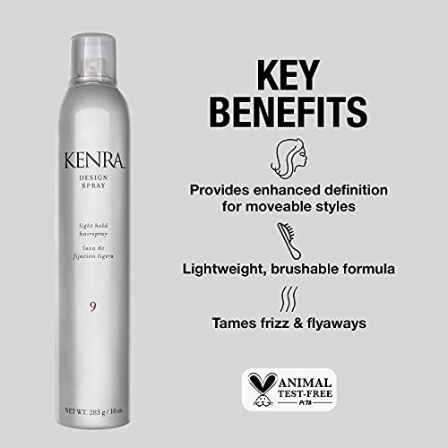 Kenra Design Spray 9 | Light Hold Hairspray | Tames Frizz & Flyaways | Lightweight, Brushable Formula | All Hair Types | 10 oz