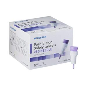 mckesson safety lancets, sterile, push-button, 28 gauge needle, 1.5 mm, 100 count, 1 pack