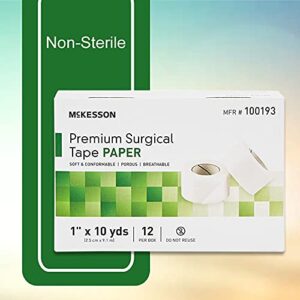 McKesson Premium Surgical Tape, Non-Sterile, Paper, Breathable, 1 in x 10 yd, 12 Count