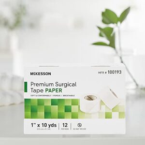 McKesson Premium Surgical Tape, Non-Sterile, Paper, Breathable, 1 in x 10 yd, 12 Count