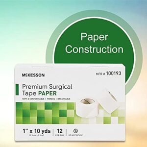 McKesson Premium Surgical Tape, Non-Sterile, Paper, Breathable, 1 in x 10 yd, 12 Count