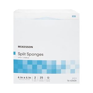 McKesson Split Sponges, 6-Ply Sterile, I.V. and Tracheostomy Dressings, Polyester/Rayon Blend, 4 in x 4 in, 25 Packs of 2 (50 Total)