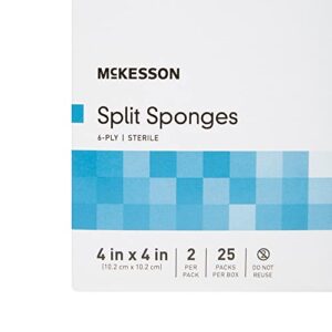 McKesson Split Sponges, 6-Ply Sterile, I.V. and Tracheostomy Dressings, Polyester/Rayon Blend, 4 in x 4 in, 25 Packs of 2 (50 Total)