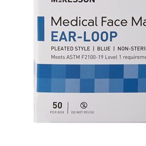 McKesson Medical Face Masks, Level 1 - Pleated with Ear Loops, Non-Sterile, Blue - One Size Fits Most Adults, 7 in x 3.75 in, 50 Count, 1 Pack